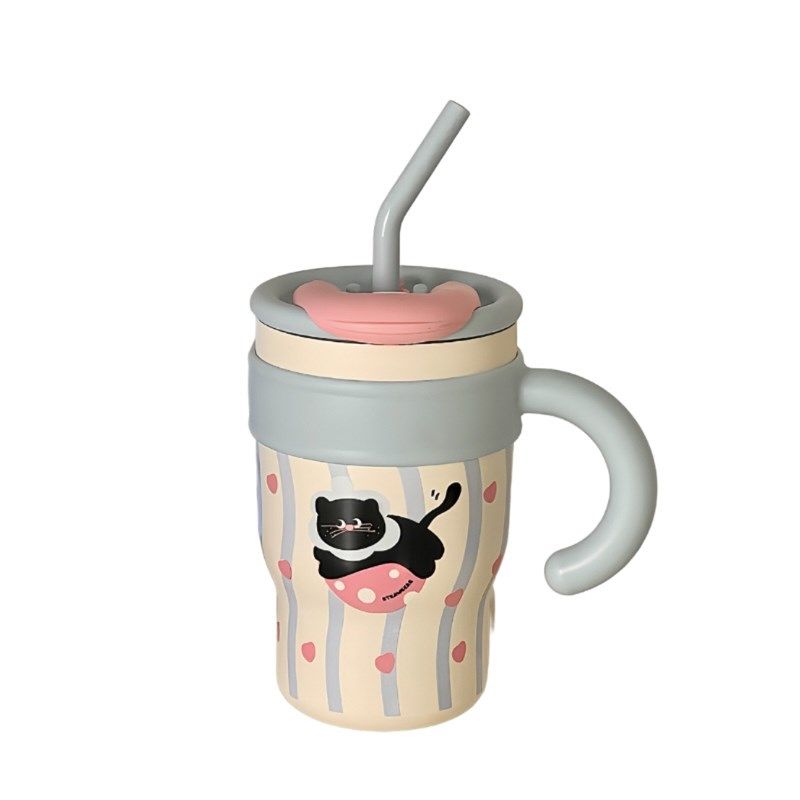 可爱吸管杯手柄办k公室桌面保温保冷大容量女生高颜值水杯子带把,淘宝优惠券,粉丝福利购,淘宝优惠卷