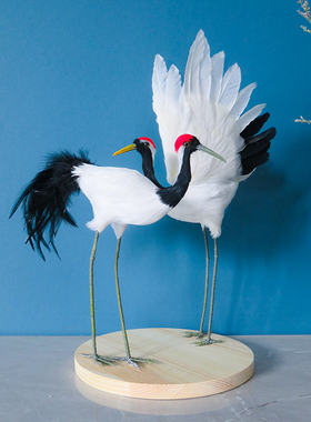 热卖仿真丹c顶鹤羽毛模型摆件仙鹤盆景橱窗创意装饰田园风手工艺