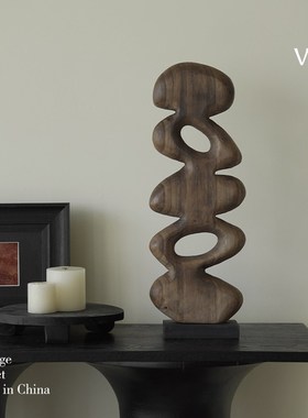梵其侘寂风覆古创意艺术高级实木摆件样板间民宿电视柜.桌面装饰