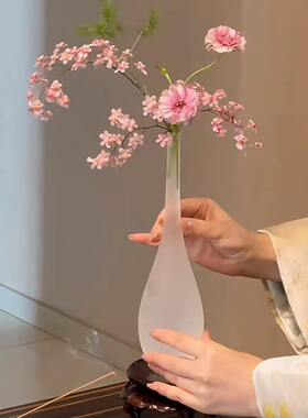 禅意宋代美学花瓶玉净瓶清冷感客厅插一枝花的花瓶透明水养观音瓶