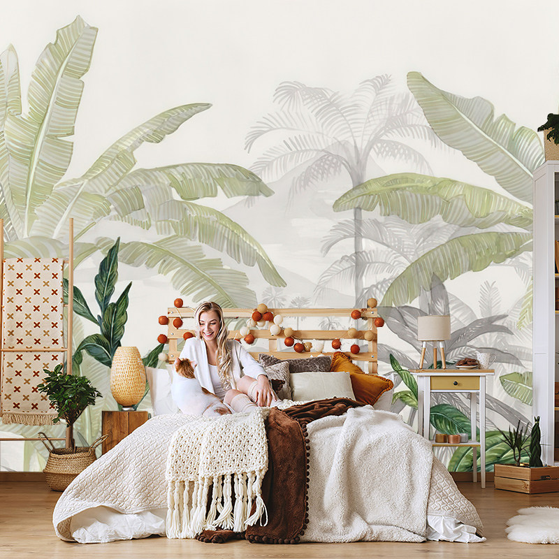 东南亚热带雨林墙纸树叶芭蕉叶植物壁纸客厅沙发墙布酒店民宿壁画,淘宝优惠券,粉丝福利购,淘宝优惠卷