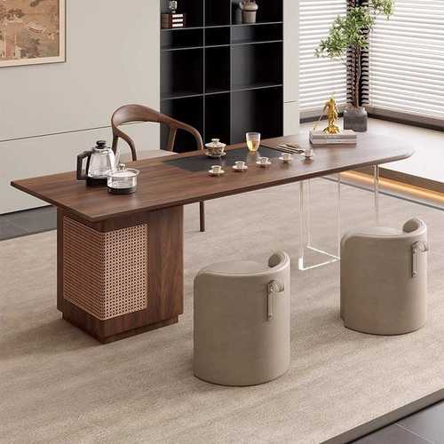 新中式北美黑胡桃实木茶桌椅组合宋代美学办公室高端一体泡茶台 - 图0