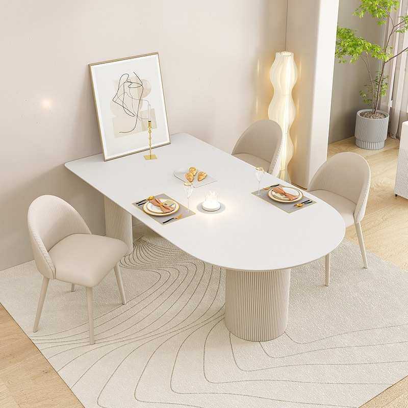 奶油风岩板餐桌椅组合小户型家用餐桌餐厅民宿网红半圆形用餐桌子,淘宝优惠券,粉丝福利购,淘宝优惠卷