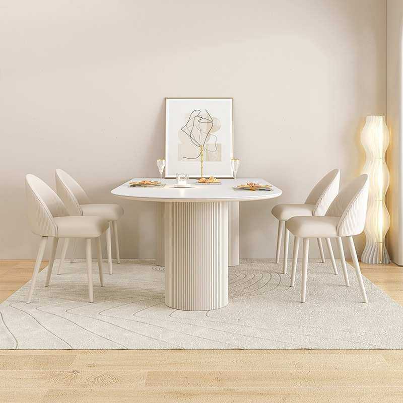 奶油风岩板餐桌椅组合小户型家用餐桌餐厅民宿网红半圆形用餐桌子,淘宝优惠券,粉丝福利购,淘宝优惠卷