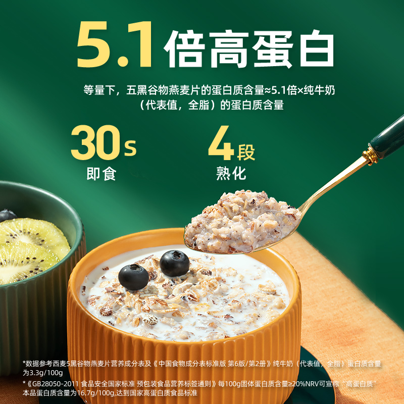 西麦五黑粗粮燕麦片450g*3袋高蛋白芝麻黑麦混合懒人速食营养早餐 - 图2