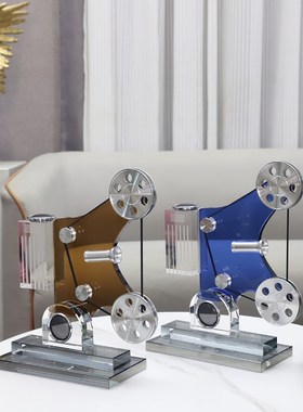 创意水晶复古留声机音响摆件模型家居客厅电N视柜桌面样板间工艺