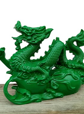 实木绿色龙摆件木质生肖青v龙木头雕刻辰龙纯木整料车载工艺品摆