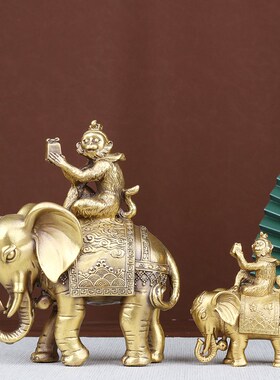 纯铜象上封侯办i公客厅书房桌面摆件装饰品铜器手工刻模送礼佳选