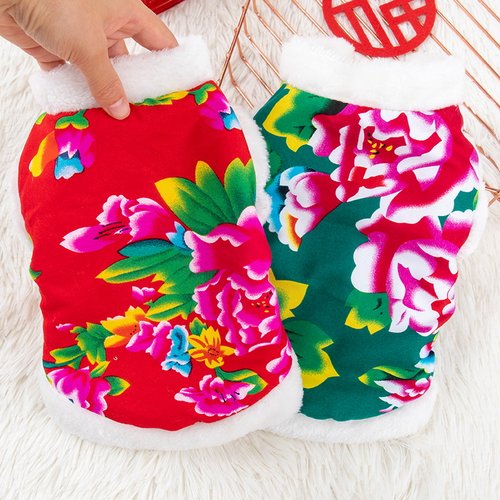 秋冬款东北大花猫咪棉袄毛绒领口宠物服装新年唐装保暖狗狗衣服 - 图3