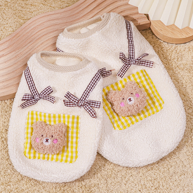 秋冬加绒小熊背心狗狗衣服泰迪比熊小型犬宠物绒衣蝴蝶结小熊衣服,淘宝优惠券,粉丝福利购,淘宝优惠卷