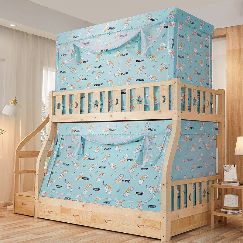 儿童子母床蚊帐遮光床帘一体式拉链防尘顶上下床双层床上下铺梯形,淘宝优惠券,粉丝福利购,淘宝优惠卷