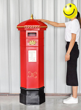 欧式复古六角装饰邮筒铁艺手工邮箱道具摆件M创意家居美陈大型软