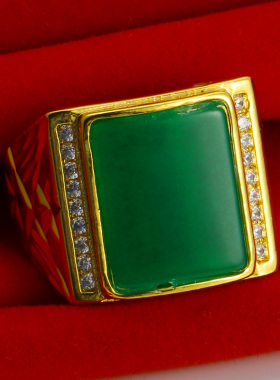 男款翡翠黄金戒指送爸爸