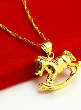 久不掉色吊坠生肖马属相黄金项链