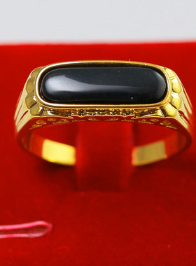 久不掉色黄金戒指男女金镶玉绿色