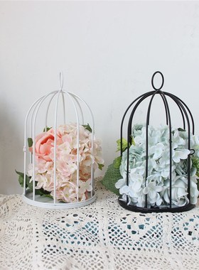 黑白两色鸟笼装饰婚庆婚礼多肉花架挂饰绿植家居饰品阳台庭院摆件