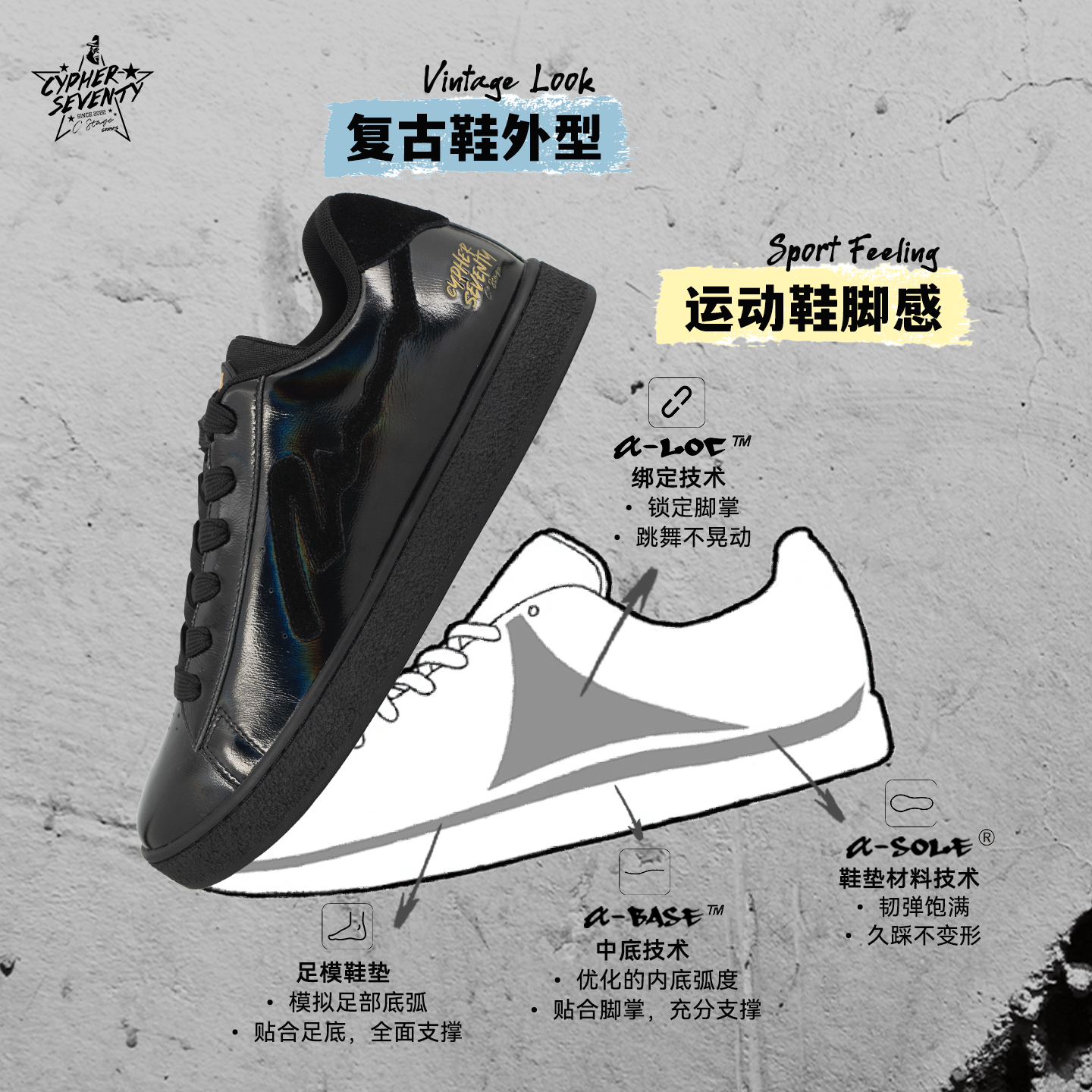 CypherSeventy赛夫赛问 C Stage街舞鞋 真皮运动缓震包裹男女板鞋 - 图0