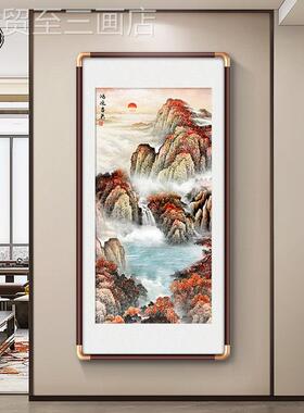 网红正国画鸿当头画山水新中式画入户玄关画对门竖版走廊装饰高级