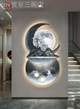 网红代轻玄奢大入户现关装饰画高级感麋鹿山水客厅壁气挂画走廊过