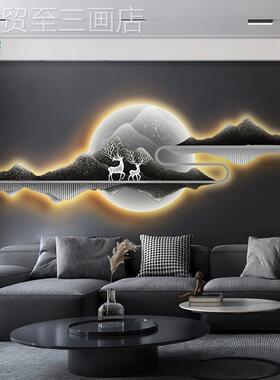 网红现代背简客挂厅装饰画大发光画气年约新款大厅沙发景墙画