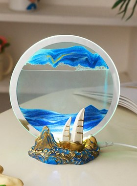 一帆风顺帆船流沙画摆件创意家居桌面沙漏装饰小夜灯送人生日礼物