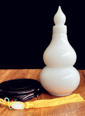 天然白玉空心葫芦摆件开业乔迁招财吉祥礼品客厅玄关装饰中式