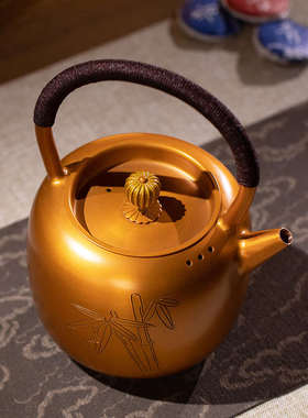 朱炳仁铜大容量手工养生壶办公室电陶炉煮茶壶烧水壶蝉竹壶