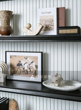 侘寂风样a板房家居饰品展厅售楼部软装样板间客厅书房书柜摆件组