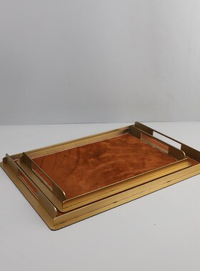 欧式轻奢马毛金h属花器托盘套装摆件客厅卧室玄关酒店软装家居饰