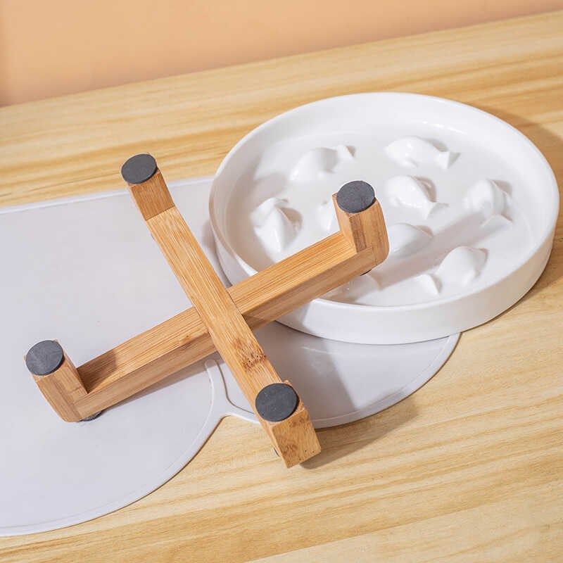 快速发货宠物慢j食碗陶瓷大口径缓食盆加高木架护颈饭盆猫咪零食,淘宝优惠券,粉丝福利购,淘宝优惠卷