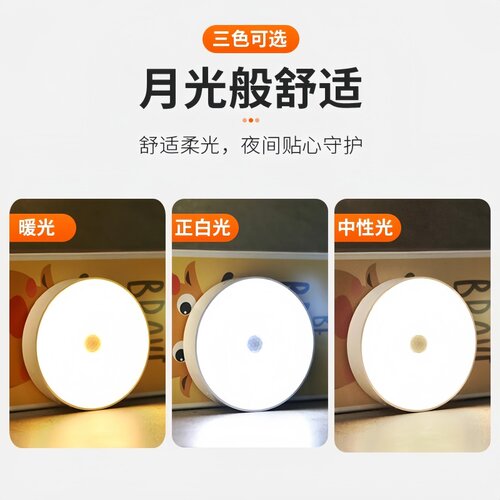 人体自动感应灯小夜灯卧室床头充电人来即亮厕所楼梯夜灯睡眠夜间 - 图2