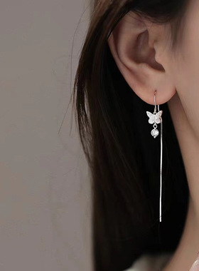 S925简约纯银蝴蝶耳线女