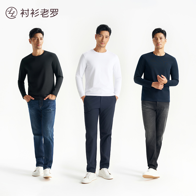 衬衫老罗[森呼吸一号]长袖t恤男装Sorona圆领打底衫247X0T905L - 图1