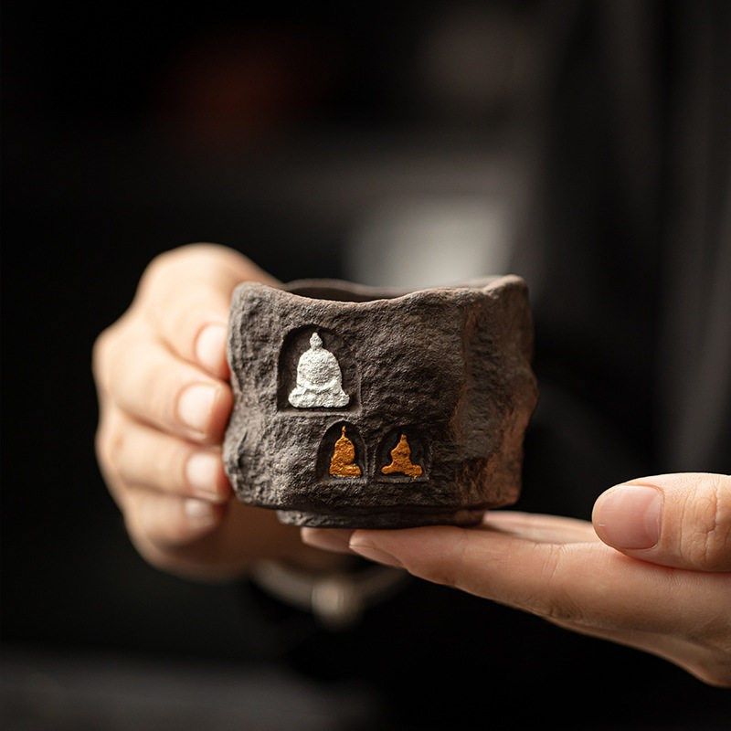 敦煌无相 老岩泥茶杯个人专用复B古黑陶功夫茶具金银中国风主人杯,淘宝优惠券,粉丝福利购,淘宝优惠卷