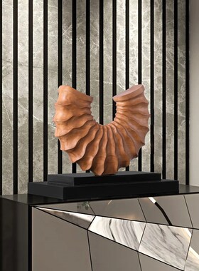 酒店样板间抽象实木雕塑艺术品会所D民宿软装底座带灯玄关装饰摆