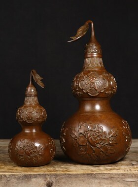 纯铜葫芦仿古铜制富w贵吉祥紫铜葫芦富贵玉堂摆件