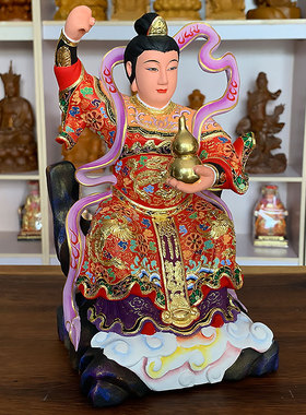 香樟木雕九天玄女像站像u坐像神像九天圣母客厅居家家用摆件彩绘