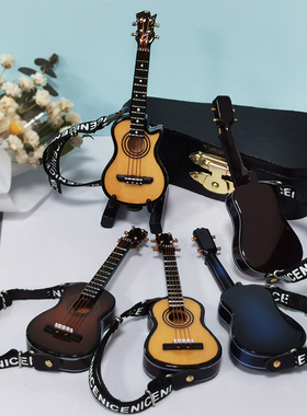 迷你吉他模型摆件生日礼物毕业礼物家居书房娃娃乐器古典民谣吉他