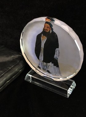 儒家学派创始人孔圣人/孔子孔丘画像水晶摆件纯手工收藏品礼物