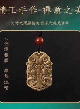 凤兽面牌手把件随身盘玩国潮解压把玩件吊坠文玩装饰用品铜工艺品