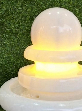 纯净白色玉石材风水球流水摆件家居客厅装饰空调房降燥.加湿器送