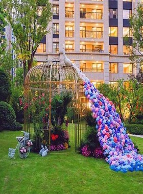 仿真动物模型户外景观花艺装饰大型孔雀雕塑商场婚庆X布景落地摆