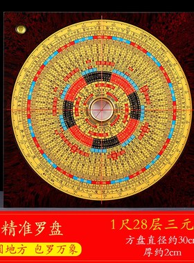 速发崇道堂三元品盘仪外方内圆装南针指饰罗测绘工具56810寸一尺