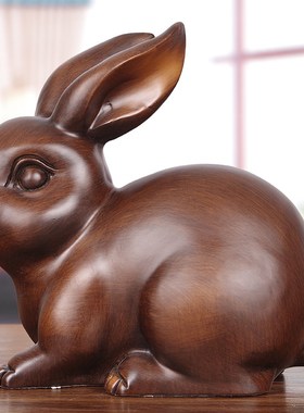 速发对木招财兔子摆件一实生肖木兔客厅酒柜装饰品电视柜摆意桌面