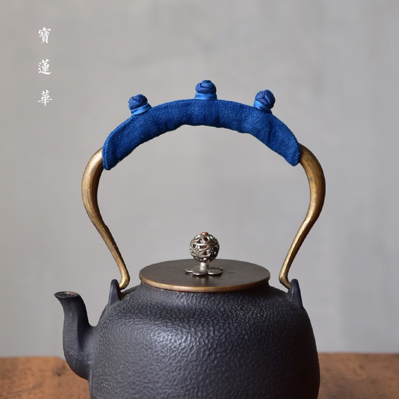 植物蓝染壶把布套j 铁壶提手布 防烫布 手工棉麻隔热垫 银壶把手 - 图0