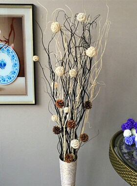 干燥花枝龙柳曲柳莲蓬树枝家居装饰客厅玄关隔断橱窗插花Z装饰干