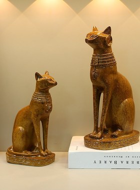 暗黑复古仿木纹埃及猫摆件高级感客E厅电视柜酒柜装饰品树脂工艺