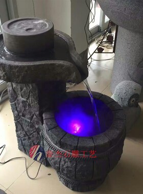 喷泉家居装饰户外庭院流水v石磨石钵石槽石磨流水石盆水景装饰摆