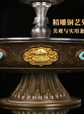 护法杯慧宝不锈钢黄铜精致雕刻八吉祥八瑞物佛P前供奉水杯家用摆