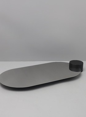 欧式轻奢皮革不锈钢椭圆托盘摆件客厅卧K室玄关酒店软装家居装饰